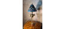 lampe bronze a tete de bouc 19eme et abat jour pate verre so