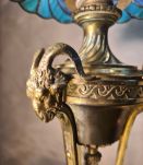 lampe bronze a tete de bouc 19eme et abat jour pate verre so