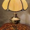lampe a petrol laiton vintage elec ok abat jour verre et plo
