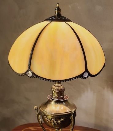 lampe a petrol laiton vintage elec ok abat jour verre et plo