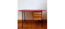Bureau mid century skaï rouge 