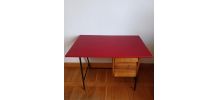 Bureau mid century skaï rouge 