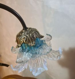 lampe laiton 1975  elec ok superbe tulipe bleu translucide 4