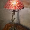 lampe bronze style art nouveau 1975 a 85  abat jour verre de