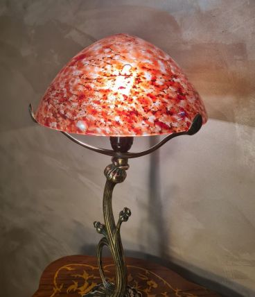 lampe bronze style art nouveau 1975 a 85  abat jour verre de