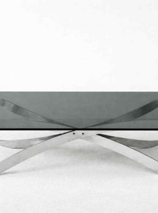 Table basse space age acier et verre fumé 