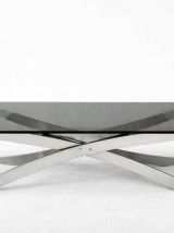 Table basse space age acier et verre fumé 