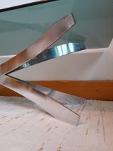 Table basse space age acier et verre fumé 