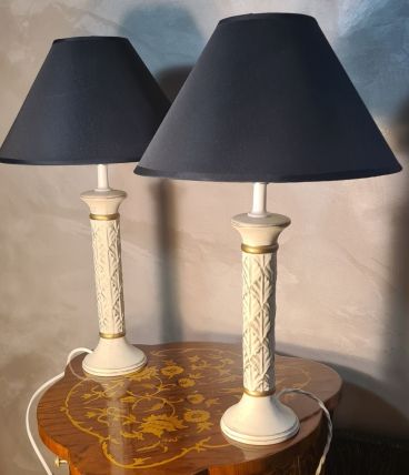 paire de lampes de chevet colonne ceramique patiné classic 5