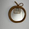 Miroir vintage 1960 pomme rotin osier bambou - 32 x 33 cm