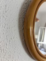 Miroir vintage 1960 pomme rotin osier bambou - 32 x 33 cm