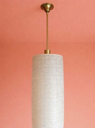 Suspension grand cylindre en verre vintage 1950 