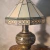 lampe laiton et bronze pied ancien 1900 avec abat jour pate 