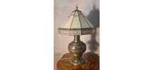 lampe laiton et bronze pied ancien 1900 avec abat jour pate 