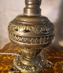 lampe laiton et bronze pied ancien 1900 avec abat jour pate 