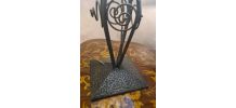 lampe fer forgé ancienne ,1900 a 30 avec abat jour verre vit