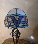 lampe fer forgé ancienne ,1900 a 30 avec abat jour verre vit