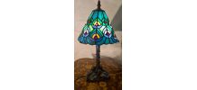 lampe pied  fer forgé ancienne ,1900 a 40 avec abat jour ver
