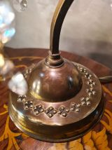 lampe ancienne 1900 a 20 laiton a pampille de  cristal ,verr