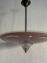 Suspension vintage 1950 coupole verre rose plafonnier - 39 x