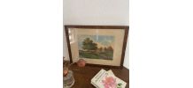 Lithographie ancienne paysage de campagne  signée .