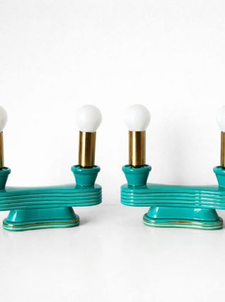 Paire de bougeoirs lampe en céramique art déco 