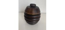 Pot à tabac vintage 1930 tabatière bois sculpté pipe - 15 x 