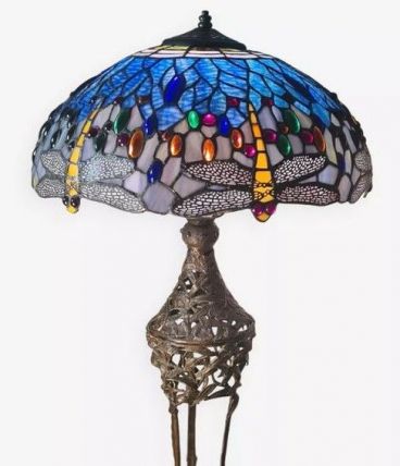 Lampe bronze art nouveau 1900 abat jour verre vitrail 75x40 