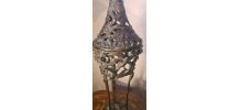 Lampe bronze art nouveau 1900 abat jour verre vitrail 75x40 