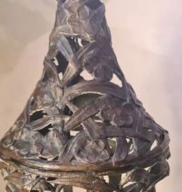 Lampe bronze art nouveau 1900 abat jour verre vitrail 75x40 