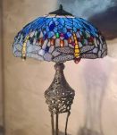 Lampe bronze art nouveau 1900 abat jour verre vitrail 75x40 