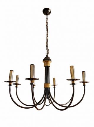 Lustre métal argenté et doré 8 bras vintage 