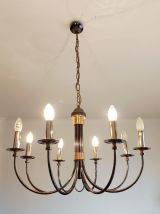 Lustre métal argenté et doré 8 bras vintage 