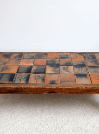 Table basse herbier en terre-cuite style Garnier, vers 1960 