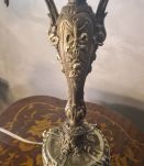 lampe bronze rocaille ancien 19eme  avec jolie abat jour ver