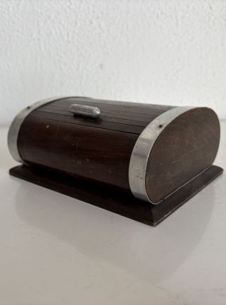Porte-cigarettes vintage 1960 distributeur bois métal doré -