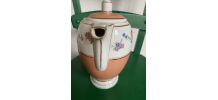Cafetière porcelaine fleurie terracota DRB Limoges France.