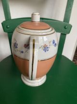 Cafetière porcelaine fleurie terracota DRB Limoges France.