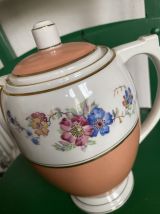 Cafetière porcelaine fleurie terracota DRB Limoges France.