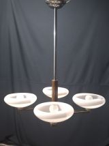 Lustre art deco chrome et opaline rose pale 