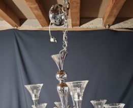Lustre metal chrome et tulipes en verre epais annees 30/50