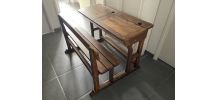 Authentique bureau d’écolier ancien en bois massif