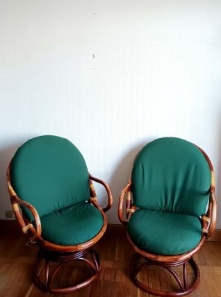 Paire de fauteuils pivotants en rotin 1970