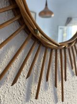 Miroir vintage 1960 soleil rotin osier - 55 cm