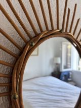 Miroir vintage 1960 soleil rotin osier - 55 cm