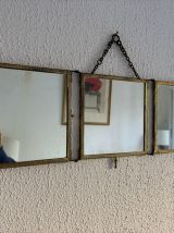 Miroir vintage 1900 triptyque barbier doré scène galante pei
