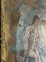 Miroir vintage 1900 triptyque barbier doré scène galante pei