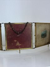 Miroir vintage 1900 triptyque barbier doré scène galante pei