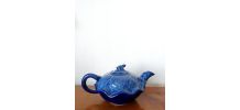 Théière céramique bleu art déco à la grenouille 