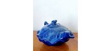 Théière céramique bleu art déco à la grenouille 